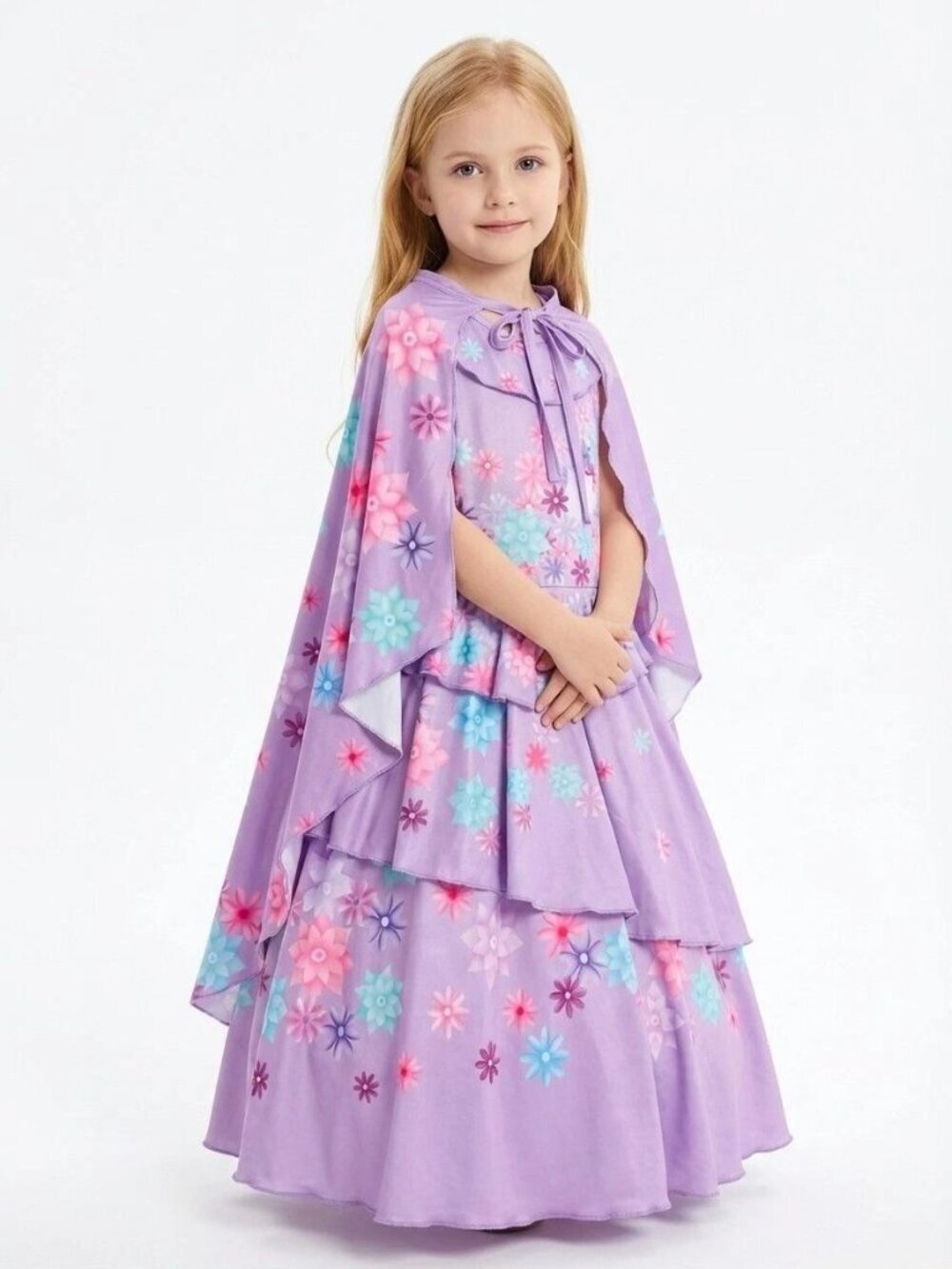 Girls Mirabel Inspired Purple Floral Cape Princess Dress Party Costume (Size 5)